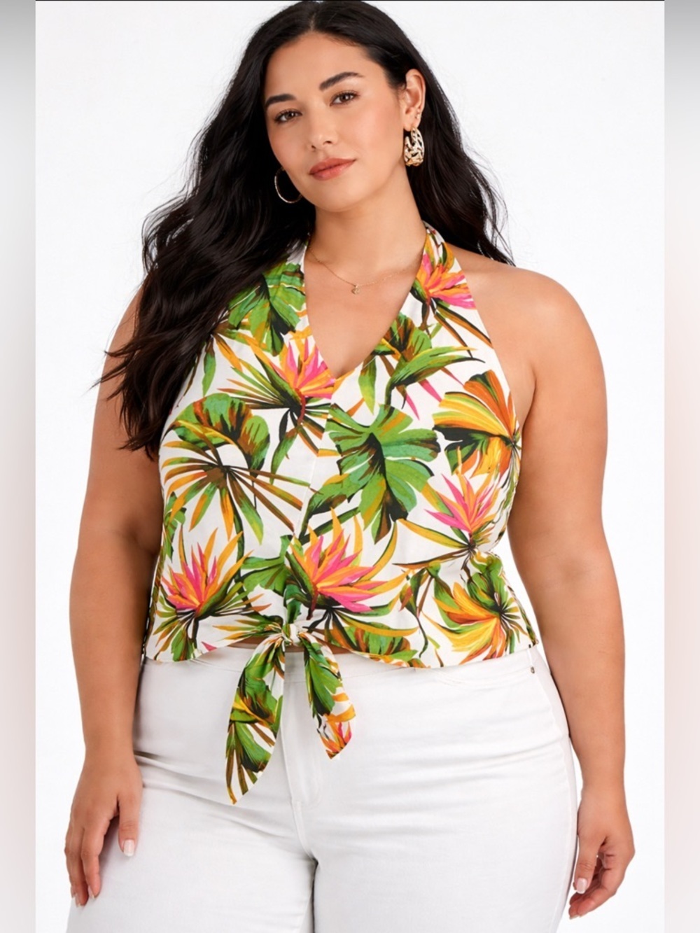 INC. Multicolor Tropical Print Halter Top Size-XL TropicalResortChic
